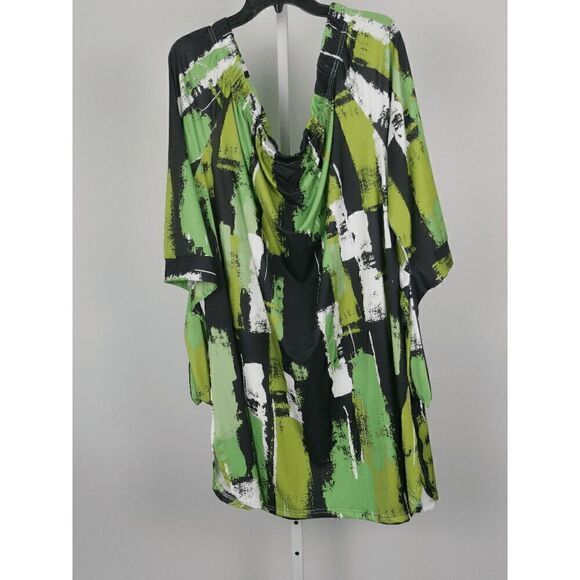 Bon Apple Tea Women's Green & Black Abstract Tie-Sleeve Off-Shoulder Tunic Dress - Picture 3 of 8